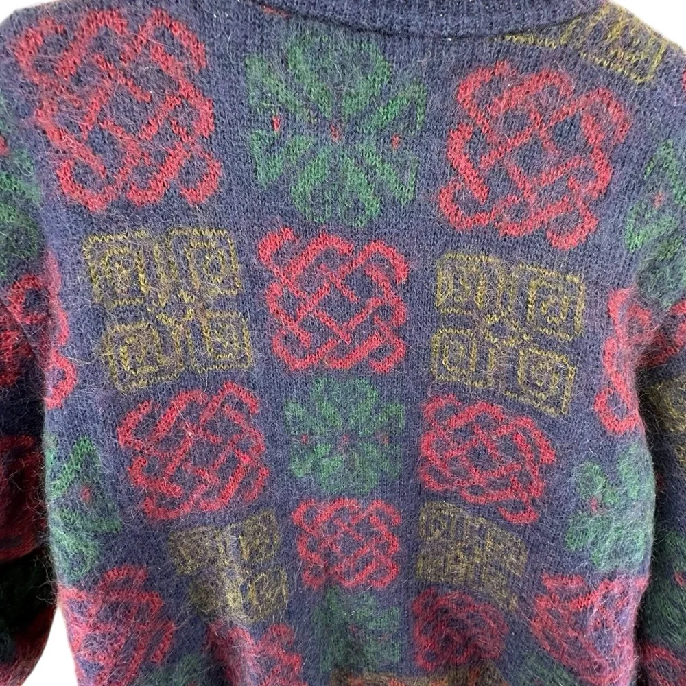 VTG mohair Celtic Scottish button front cardigan sweater colorful women’s large